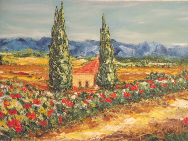 Painting titled "le-cabanon-aux-cypr…" by Maria Spagnolo, Original Artwork, Acrylic