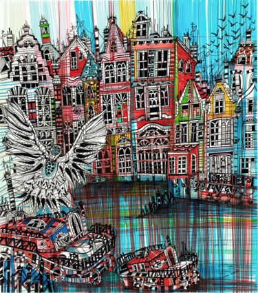 Dessin intitulée "Lost in Amsterdam" par Maria Susarenko, Œuvre d'art originale, Stylo à bille