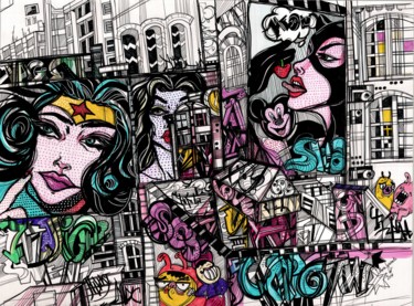 Drawing titled "Pop Art Graffiti. S…" by Maria Susarenko, Original Artwork, Ballpoint pen