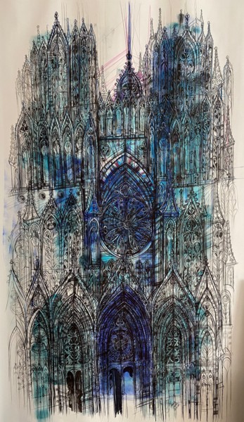 Malarstwo zatytułowany „Cathedral Notre-Dam…” autorstwa Maria Susarenko, Oryginalna praca, Akryl
