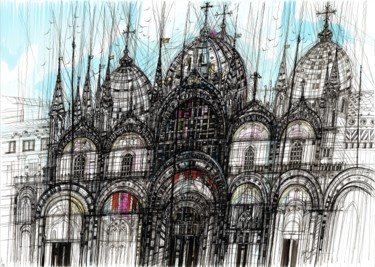 Dessin intitulée "Basilica di San Mar…" par Maria Susarenko, Œuvre d'art originale, Encre