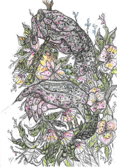 Dibujo titulada "Lemon Blossoms" por Maria Susarenko, Obra de arte original, Rotulador
