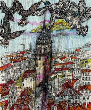 Rysunek zatytułowany „Galata Tower” autorstwa Maria Susarenko, Oryginalna praca, Atrament