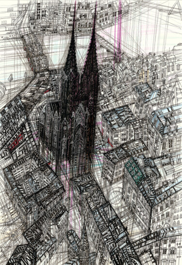 图画 标题为“Cologne Cathedral” 由Maria Susarenko, 原创艺术品, 墨