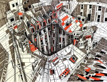 Dessin intitulée "Roofs" par Maria Susarenko, Œuvre d'art originale, Stylo à bille