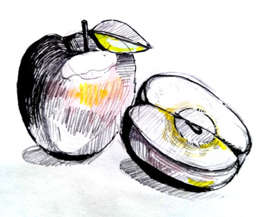 제목이 "Fruit apple sliced…"인 미술작품 Maria Terskikh로, 원작, 젤 펜