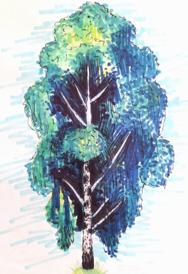 Painting titled "A Russian tree with…" by Maria Terskikh, Original Artwork, Marker