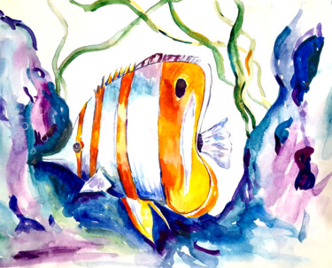 Pintura titulada "fish, fish, underwa…" por Maria Terskikh, Obra de arte original, Acuarela