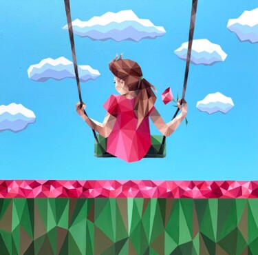 Картина под названием "THE GIRL ON A SWING" - Maria Tuzhilkina, Подлинное произведение искусства, Акрил Установлен на Деревя…