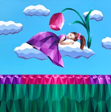 Painting titled "THE PRINCESS'S DREAM" by Maria Tuzhilkina, Original Artwork, Acrylic Mounted on Wood Stretcher frame