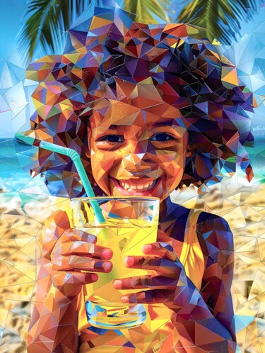 Digital Arts titled "GIRL WITH LEMONADE…" by Maria Tuzhilkina, Original Artwork, Digital Painting Mounted on Wood Stretcher…