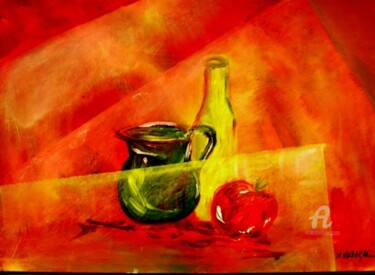 Painting titled "POMME ROUGE" by Maria Valverde, Original Artwork
