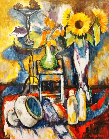 Painting titled "Still life with sun…" by Maria Van Raalten, Original Artwork, Oil