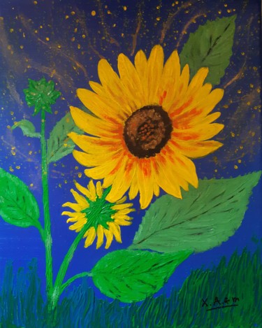 Painting titled "Le tournesol" by Maria Xavier Alves (XAM), Original Artwork, Acrylic