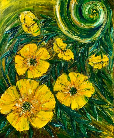 Картина под названием "Yellow flowers" - Maria Zasidkovych (Mariia), Подлинное произведение искусства, Масло