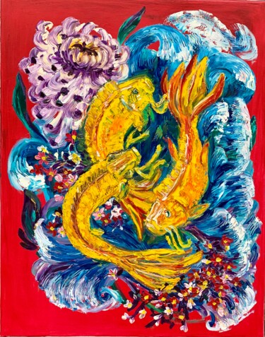Pittura intitolato "Goldfish" da Maria Zasidkovych (Mariia), Opera d'arte originale, Olio
