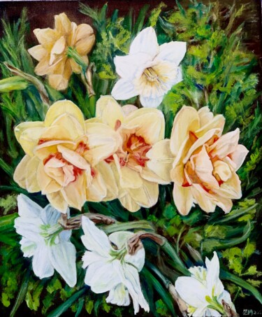 Malerei mit dem Titel "Mom's flowers" von Maria Zasidkovych (Mariia), Original-Kunstwerk, Öl