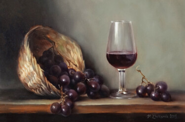 Malarstwo zatytułowany „Raisins et un verre…” autorstwa Maria Zhiltsova, Oryginalna praca, Olej