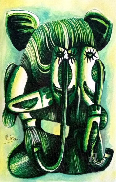 Pintura intitulada "Elefanti gemelli" por Mariaceleste Arena, Obras de arte originais, Aquarela