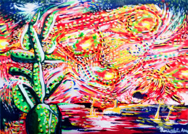 Painting titled "Trippy night in Mes…" by Mariaceleste Arena, Original Artwork, Acrylic Mounted on Wood Stretcher frame