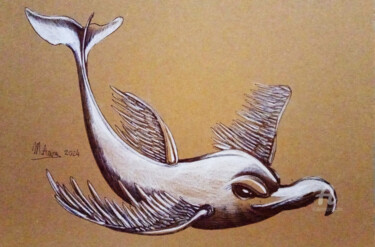 Drawing titled "La delfiaquila alata" by Mariaceleste Arena, Original Artwork, Ballpoint pen