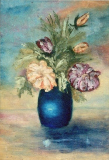 Pintura titulada "Vaso Azul" por Maria Adelina Costa, Obra de arte original, Oleo