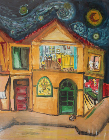 Schilderij getiteld "La casa di Van Gogh" door Cimatti, Origineel Kunstwerk, Olie
