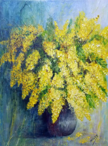 Peinture intitulée "Mimosas et souvenirs" par Marian Cobos, Œuvre d'art originale, Acrylique