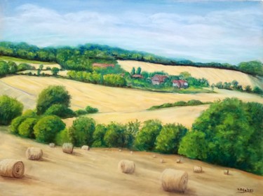 Peinture intitulée "Campagne bourguigno…" par Marian Cobos, Œuvre d'art originale, Pastel