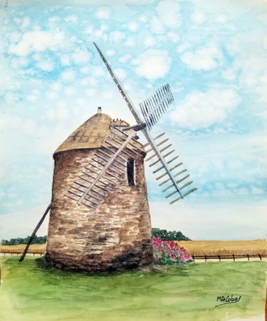 Peinture intitulée "Le vieux Moulin" par Marian Cobos, Œuvre d'art originale, Aquarelle
