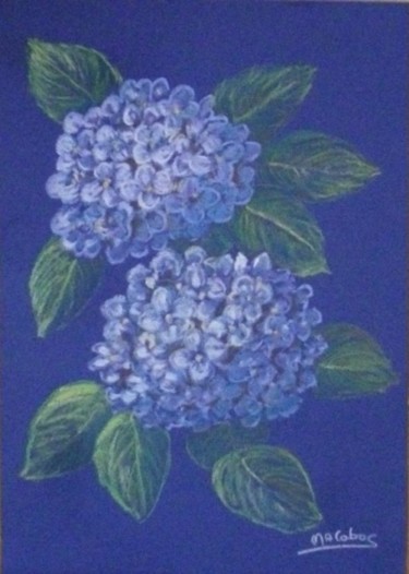 Schilderij getiteld "Hortensias bleus" door Marian Cobos, Origineel Kunstwerk