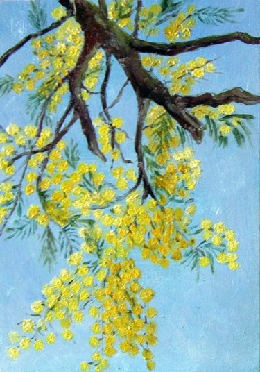 Peinture intitulée "Branche de mimosas" par Marian Cobos, Œuvre d'art originale
