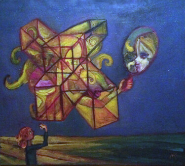 Schilderij getiteld "солнце и луна" door Marianna Romaniuk, Origineel Kunstwerk, Olie Gemonteerd op Frame voor houten branca…
