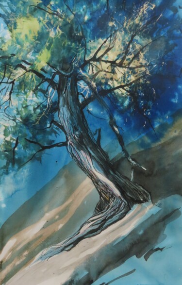Painting titled "Une nuit" by Marianne Bouvet, Original Artwork, Watercolor