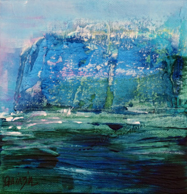 Painting titled ""La falaise bleue"" by Marianne Quinzin, Original Artwork, Acrylic Mounted on Wood Stretcher frame