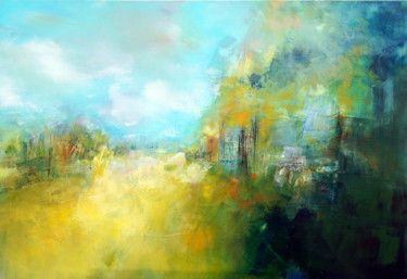 Картина под названием "Golden field" - Marianne Quinzin, Подлинное произведение искусства, Акрил Установлен на Деревянная ра…