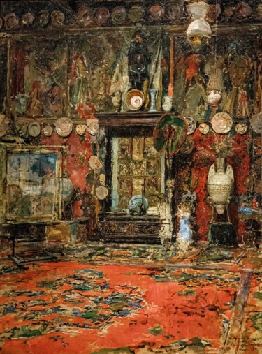 Pintura intitulada "The Studio of Marià…" por Mariano Fortuny, Obras de arte originais, Óleo