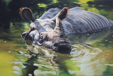 Peinture intitulée "Rinoceronte" par Mariano, Œuvre d'art originale, Huile