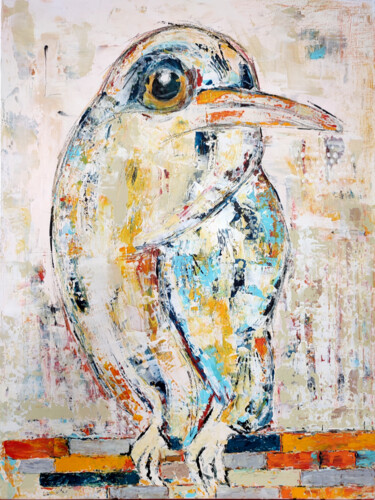 Painting titled "Bird" by Maria Penn, Original Artwork, Acrylic Mounted on Wood Stretcher frame
