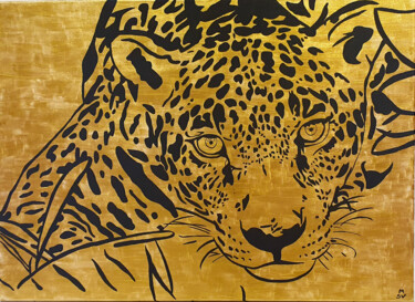 Pittura intitolato "GOLD LEOPARD" da Maria Sabrina Viviani, Opera d'arte originale, Acrilico Montato su Telaio per barella i…