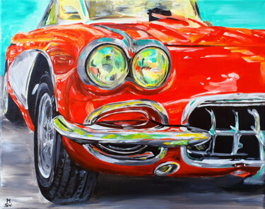 Painting titled "HISTORIC CORVETTE." by Maria Sabrina Viviani, Original Artwork, Acrylic Mounted on Wood Stretcher frame