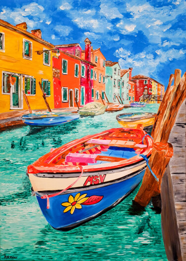 Painting titled "PASSEGGIATA A VENEZ…" by Maria Sabrina Viviani, Original Artwork, Acrylic Mounted on Wood Stretcher frame