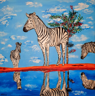 Painting titled "Zebre riflesse" by Maria Sabrina Viviani, Original Artwork, Acrylic