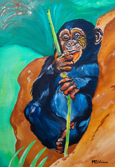 Painting titled "Chimpanzee" by Maria Sabrina Viviani, Original Artwork, Acrylic