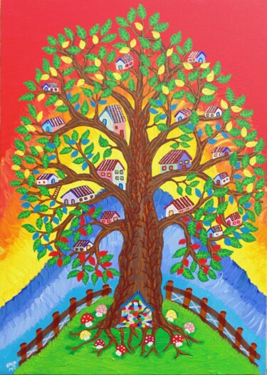 Pittura intitolato "l'albero degli elfi" da Mariateresa Sala, Opera d'arte originale, Acrilico Montato su Telaio per barella…