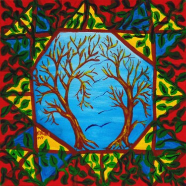 Malerei mit dem Titel "alberi e gabbiani" von Mariateresa Sala, Original-Kunstwerk, Tempera