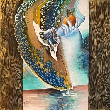 Schilderij getiteld "Gradinarul din Eden" door Mariana Oros, Origineel Kunstwerk, Acryl Gemonteerd op Frame voor houten bran…