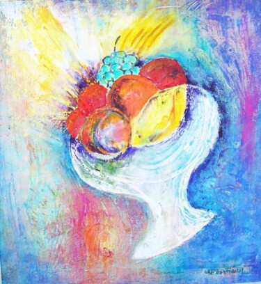 Painting titled "FRUTAS VOLANDO" by Maribel Ruiz Figueras (M. RUIZ FIGUERAS), Original Artwork, Acrylic