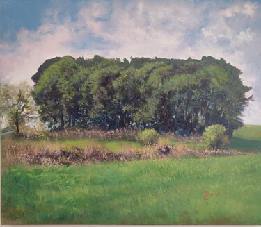 Painting titled "Pinos en Mendaza" by Maricel Buzamurga, Original Artwork, Oil