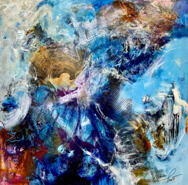 Malarstwo zatytułowany „Bleu mythique” autorstwa Mariclair Plante, Oryginalna praca, Akryl Zamontowany na Drewniana rama nos…